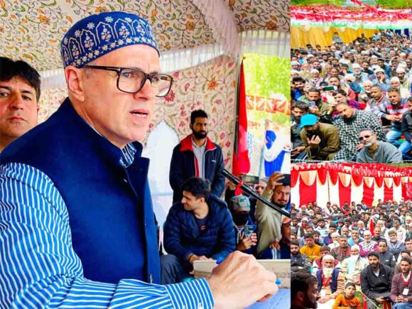 A massive turnout of people showing their love and support for JKNC_ VP Omar Abdullah during the nomination filing of Srinagar Lok Sabha Constituency candidate Agha Ruhullah Mehdi.