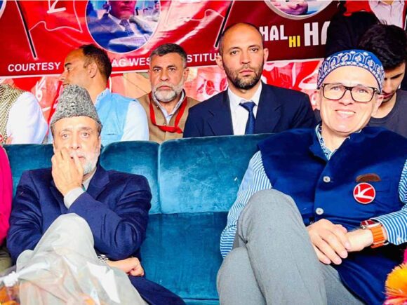 JKNC VP Omar Abdullah presided over a workers convention today at Dyalgaam, Anantnag.