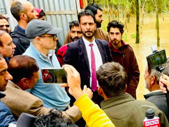 Omar Abdullah tours flash flood hit areas in Kupwara district 