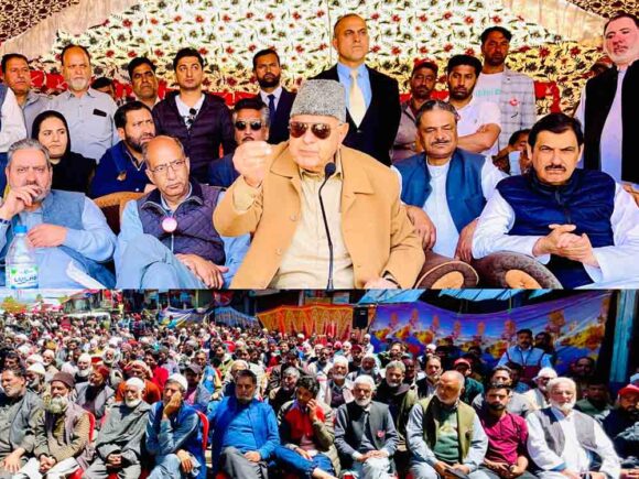 Dr. Farooq Abdullah addresses election rally at Chowkibal 