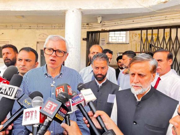 JKNC VP Omar Abdullah stood by Mian Mehar Ali as he filed his nomination papers