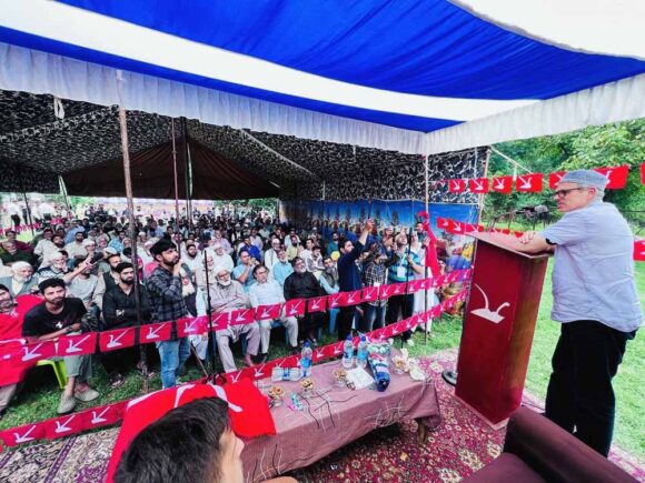 JKNC Vice President Omar Abdullah presided over a large workers’ convention at Fauq, Ganderbal.