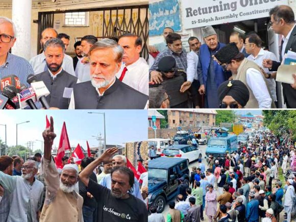 Dr Farooq accompanies Mubarak Gul, Omar Abdullah accompanies Mian Mehar Ali for filing nomination papers