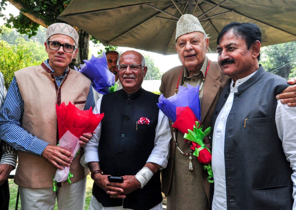 JKNC President Dr Farooq Abdullah and VP Omar Abdullah met with the senior leadership of J&K INC today at their residence.