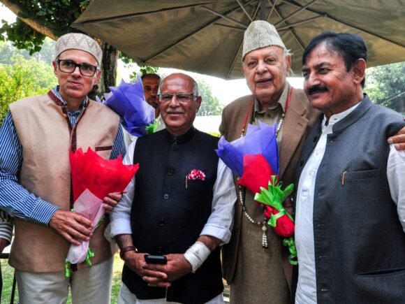 JKNC President Dr Farooq Abdullah and VP Omar Abdullah met with the senior leadership of J&K INC today at their residence.